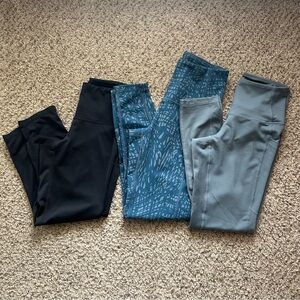 Nordstrom Zella Leggings Trio - Black, Blue Camo, and Teal bundle of 3 pair